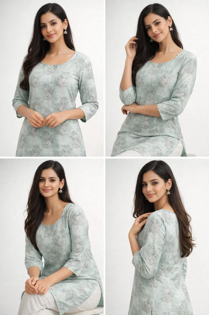 Soft Mint Floral Kurta. (M)