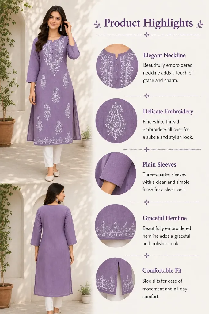 Zariya Embroidered Kurta (S)