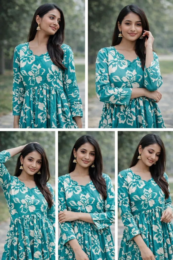 A Teal Floral Kurti. (M)