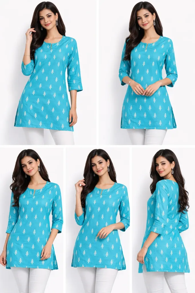 Sky Blue Printed Short Kurti (M)