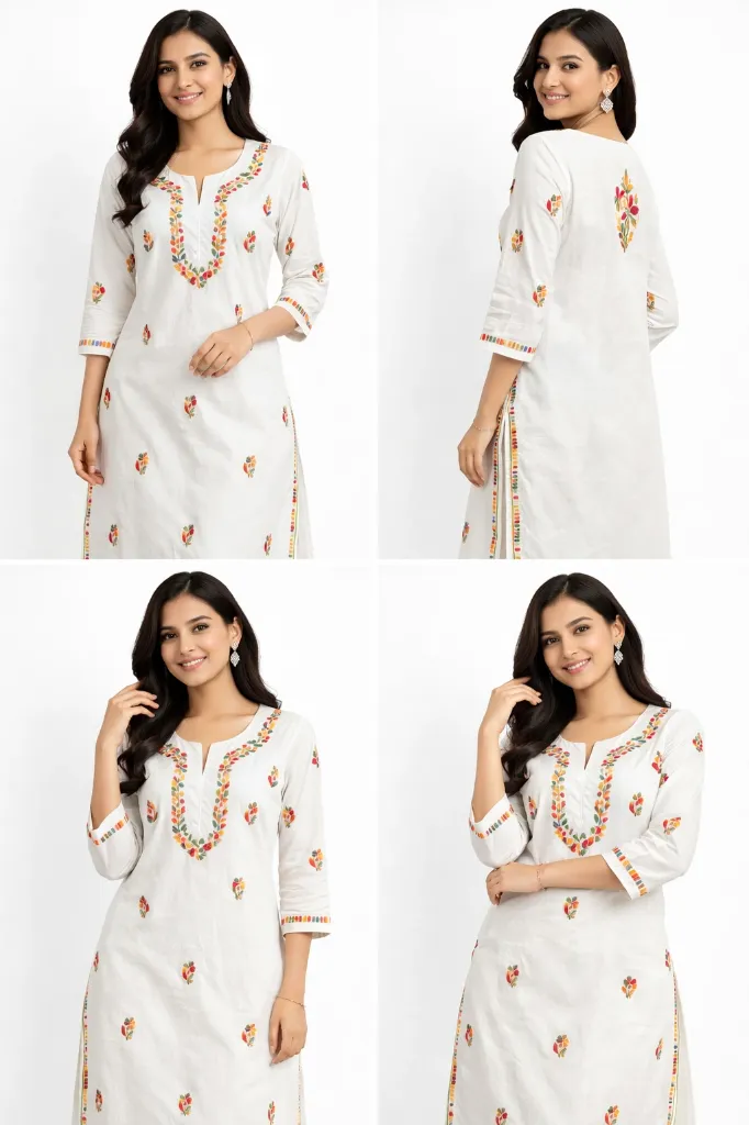 Ivory Bloom Embroidered Kurti (M)