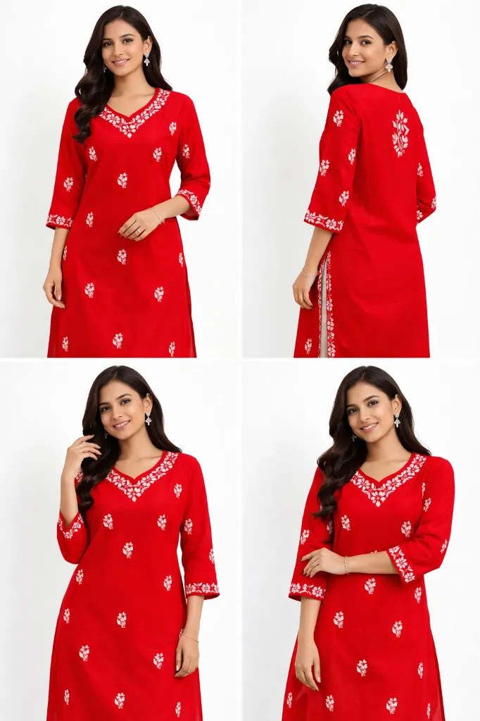 Ruby Radiance Embroidered Kurti. (M)