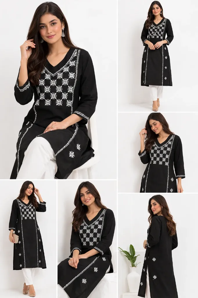 Elegant Black Embroidered Kurti (M)